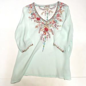 Johnny Was Light Blue Slightly See Thru Top Size S